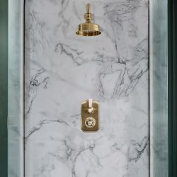 Retro Unterputz Duschsystem mit Thermostat und 155mm Wandmontage-Duschkopf - satiniertes Gold – Elizabeth