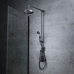 Duschsäule mit Twin Aufputz-Thermostat – inkl. 194mm rundem Duschkopf und Handbrauseset – Schwarz – Elizabeth