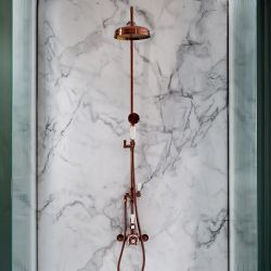 Hudson Reed Elizabeth - Duschsäule mit Aufputz-Thermostat - inkl. 194mm rundem Duschkopf und Handbrauseset - satiniertes Kupfer