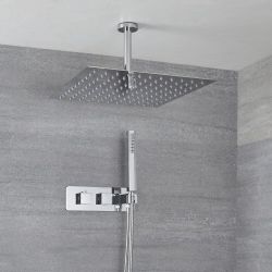 Unterputz-Thermostat für 2 Verbraucher inkl. Handbrause und 400mm Duschkopf zur Deckenmontage - Chrom - Kubix