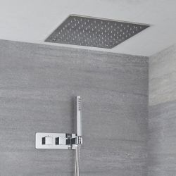 Unterputz-Duschsystem mit Thermostat – mit 400mm x 400mm Duschkopf und Handbrauseset - Chrom - Kubix