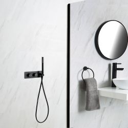 Unterputz-Armatur für 2 Verbraucher mit integrierter Handbrause – Schwarz – Nox