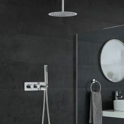 Unterputz-Thermostat für 2 Verbraucher inkl. Handbrause und 300mm Duschkopf zur Deckenmontage - Chrom - Mirage
