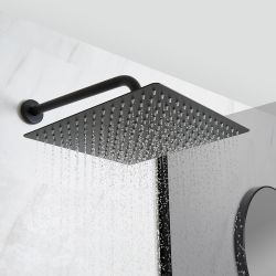 Unterputz Duschsystem mit Umsteller-Thermostat - mit 300x300mm Wand-Duschkopf und Handbrauseset - Schwarz - Nox
