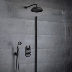 Retro-Duschsystem mit Unterputz-Thermostat – inkl. 200mm rundem Wand-Duschkopf und Handbrauseset – Schwarz – Elizabeth