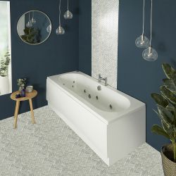 Whirlpool-Badewanne mit zwei Rückenschrägen, Mittelablauf – Größe, Schürze und Massagedüsen wählbar – Otterton