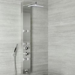 Aufputz-Duschpaneel mit Thermostat – mit Duschkopf, Körperdüsen und Handbrauseset - Chrom - Easton