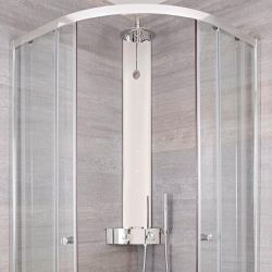 Duschpaneel mit Regal und Thermostat, Eckmontage - mit rundem Duschkopf, Handbrauseset und Körperdüsen - Earby