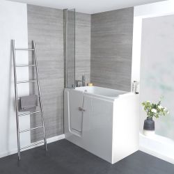 Begehbare Sitzbadewanne 1210mm x 650mm – Aufsatz und Position der Tür wählbar – Merso