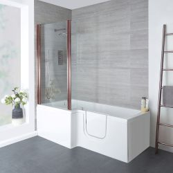 Begehbare Badewanne mit Duschzone, eckig, 1700mm x 850mm – Aufsatz und Position der Tür wählbar – Merso