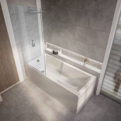 Rechteck-Badewanne mit Duschzone inkl. Badewannenaufsatz (Variante wählbar) 1700mm x 750mm, Seiten- & Endverkleidung wählbar – Sandford
