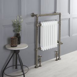 Retro-Badheizkörper, Mischbetrieb - 930mm x 620mm, WLAN-Thermostat und Kabelabdeckung wählbar – Dunkles Gold/Weiß – Elizabeth