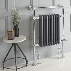 Retro-Badheizkörper, Mischbetrieb - 930mm x 620mm, WLAN-Thermostat und Kabelabdeckung wählbar – Chrom/Anthrazit – Elizabeth