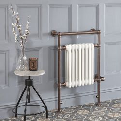 Elektrischer Retro-Badheizkörper, 930mm x 620mm – inkl. 600W Heizelement – gebürstete Bronze/Weiß – Elizabeth