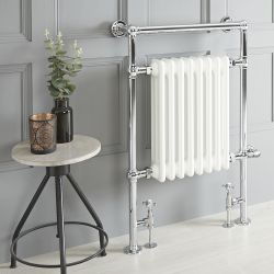 Retro-Badheizkörper, Mischbetrieb - 930mm x 620mm, WLAN-Thermostat und Kabelabdeckung wählbar – Chrom/Weiß – Elizabeth