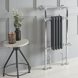 Retro-Badheizkörper, Mischbetrieb - 930mm x 450mm, WLAN-Thermostat und Kabelabdeckung wählbar – Chrom/Anthrazit – Elizabeth