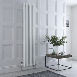 Gliederheizkörper Mischbetrieb (3-säulig) vertikal 1800mm x 380mm inkl. 1500W Heizelement, WLAN-Thermostat und Ventil wählbar - Weiß – Regent