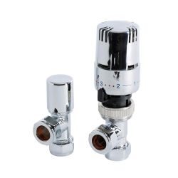 Winkelventilset mit Thermostat, Chrom, für 15mm Kupferrohr