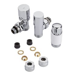 Heizkörperwinkelventil Thermostatisch Weiß inkl. Multiadapter für 14mm Kupferrohre im Set