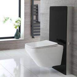 Spülrandloses Hänge WC Exton mit Sanitärmodul Saru, inkl. Sensorspülung, Schwarz