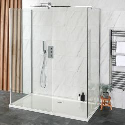 Walk-In Dusche mit 3 Seiten, Chrom, inkl. Duschtasse in Weiß, Größe wählbar - Portland