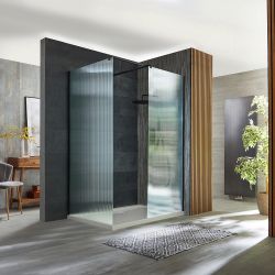 Walk-In Dusche mit geriffeltem Glas | Schwarz, Eckeinbau - inkl. Duschwanne – Größe wählbar - Florence