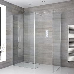 Walk-In Dusche mit Seitenpaneel, Chrom, für Eckeinbau - Breite und Duschrinne wählbar – Portland