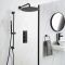 Unterputz-Duschsystem mit Thermostat - mit rundem 300mm Wand-Duschkopf und Brausestangenset - Schwarz - Nox