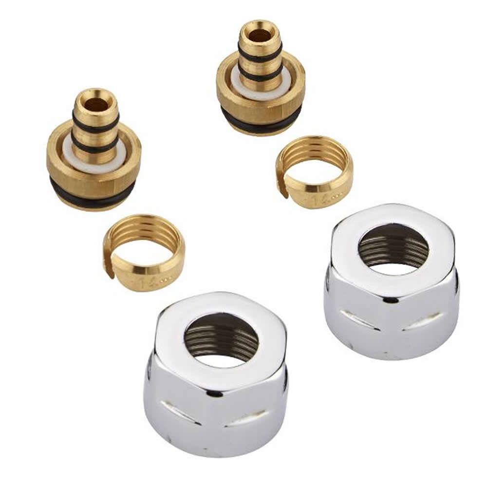 Heizkörper-Winkelventile im Set, manuell, für 14mm Kunststoff-Mehrschichtverbundrohre, Chrom