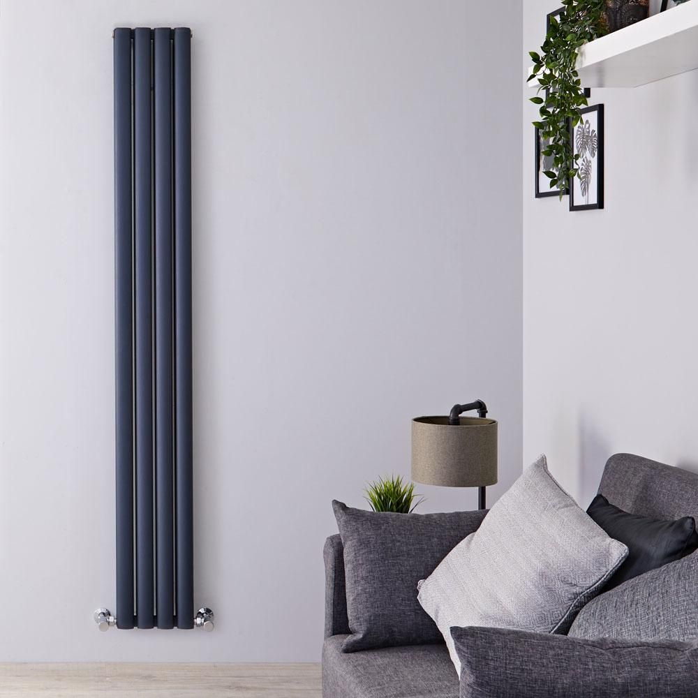 Hudson Reed Revive – Aluminium Design Heizkörper Vertikal (Doppellagig) | 1800mm x 350mm - Anthrazit