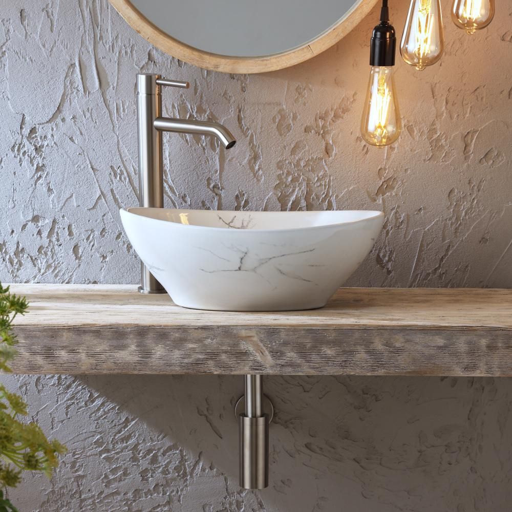 Ovales Aufsatzwaschbecken 405mm x 330mm (Ohne Hahnloch) – Marmoreffekt- Kenton