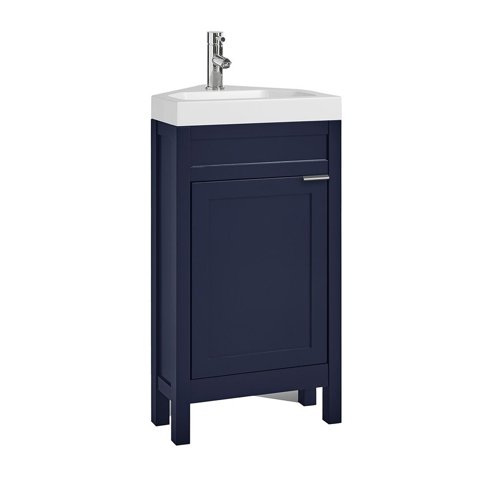 Eckwaschtisch mit Unterschrank und Waschbecken, 450mm (Farbe wählbar) – Farbe und Design der Griffe wählbar – Warwick