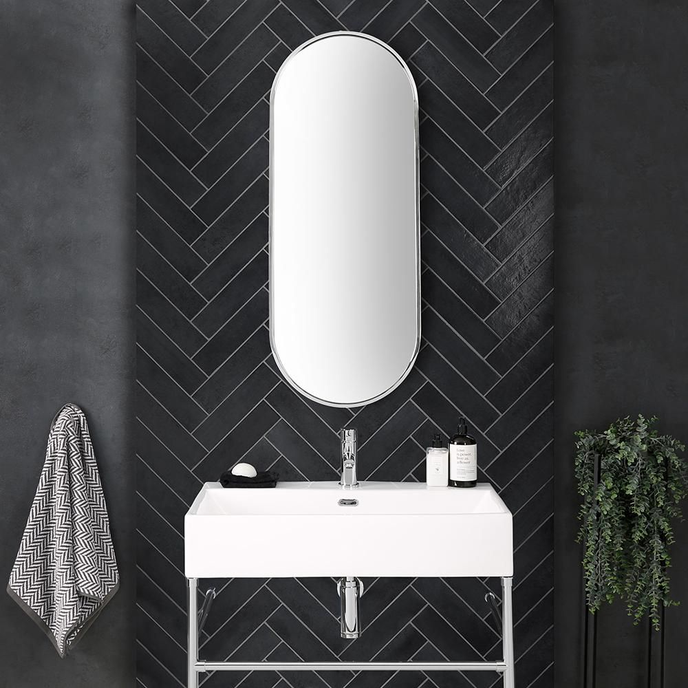 Ovaler Badspiegel mit Rahmen in Chrom, wandmontiert, 1000mm x 400mm - Gianna