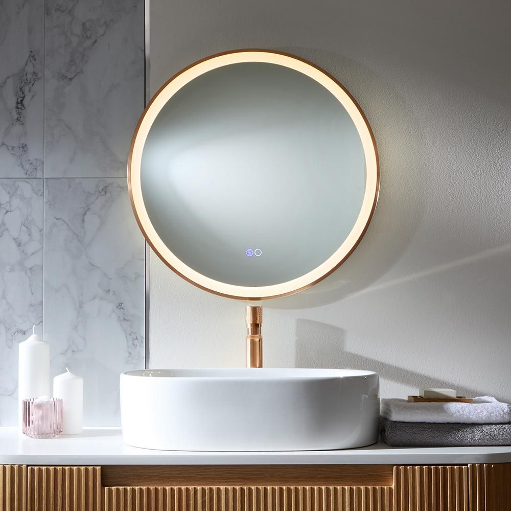 Runder Wandspiegel mit LED- Beleuchtung 600mm | satiniertes Kupfer - Camila