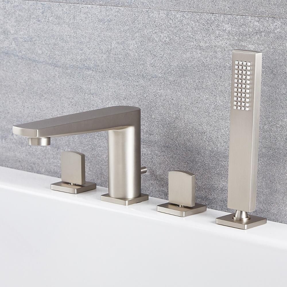 Traditionelle 4-Loch Wannenrandarmatur mit Brause in gebürstetem Nickel - Harting