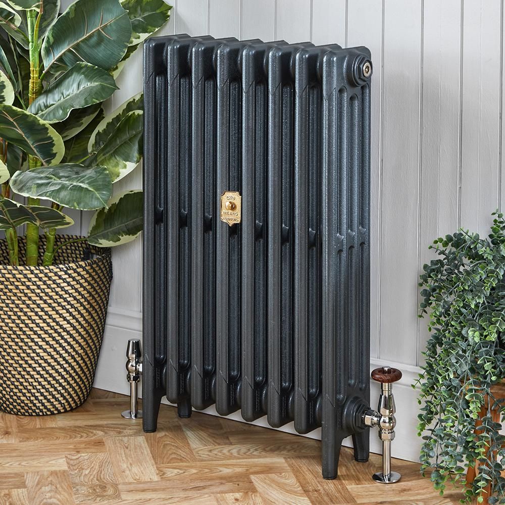 Gusseisen-Heizkörper (4-Säulen) – Höhe 960mm, Breite auswählbar – antike Silber -Optik – Mercury