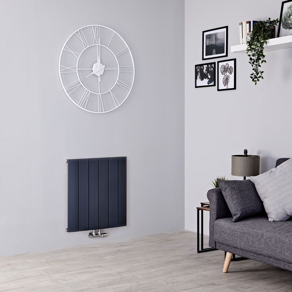 Aluminium Design Heizkörper (einlagig) mit Mittelanschluss, horizontal - H 600mm, Breite wählbar - Anthrazit - Aurora