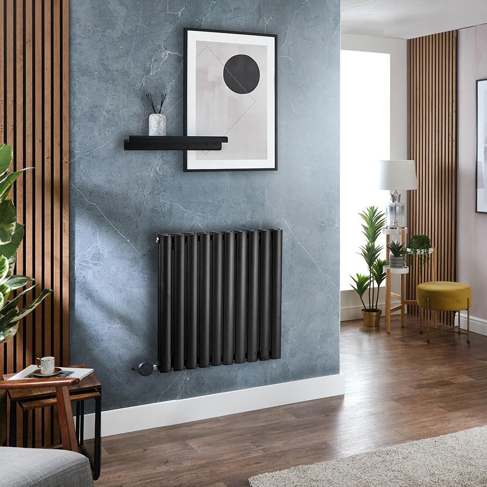 Elektrischer Design-Heizkörper Horizontal | Größe & WLAN-Heizelement wählbar | mit Stecker oder zur Festverdrahtung, Schwarz – Revive - ECOSO by Hudson Reed