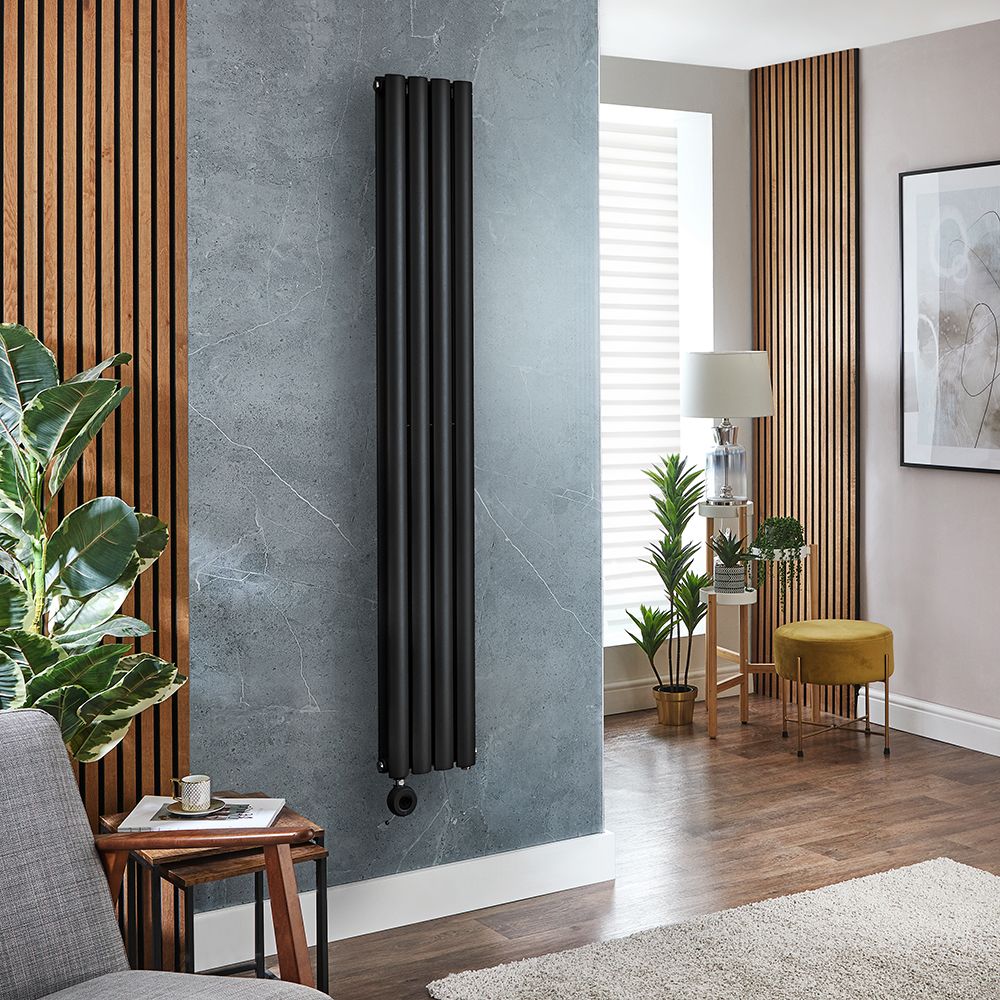 Elektrischer Design-Heizkörper Vertikal|Größe & WLAN-Heizelement wählbar|mit Stecker oder zur Festverdrahtung, Schwarz – Revive - ECOSO by Hudson Reed