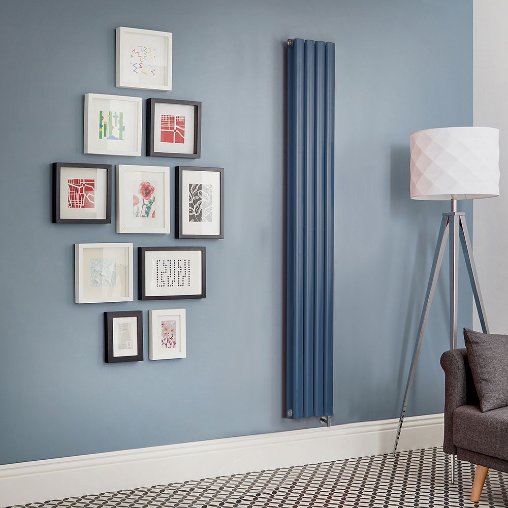 Elektrischer Design Heizkörper, vertikal, B 236mm - Blau (Deep Sea Blue) - Höhe, Thermostat und Kabelabdeckung wählbar - Revive - ECOSO by Hudson Reed