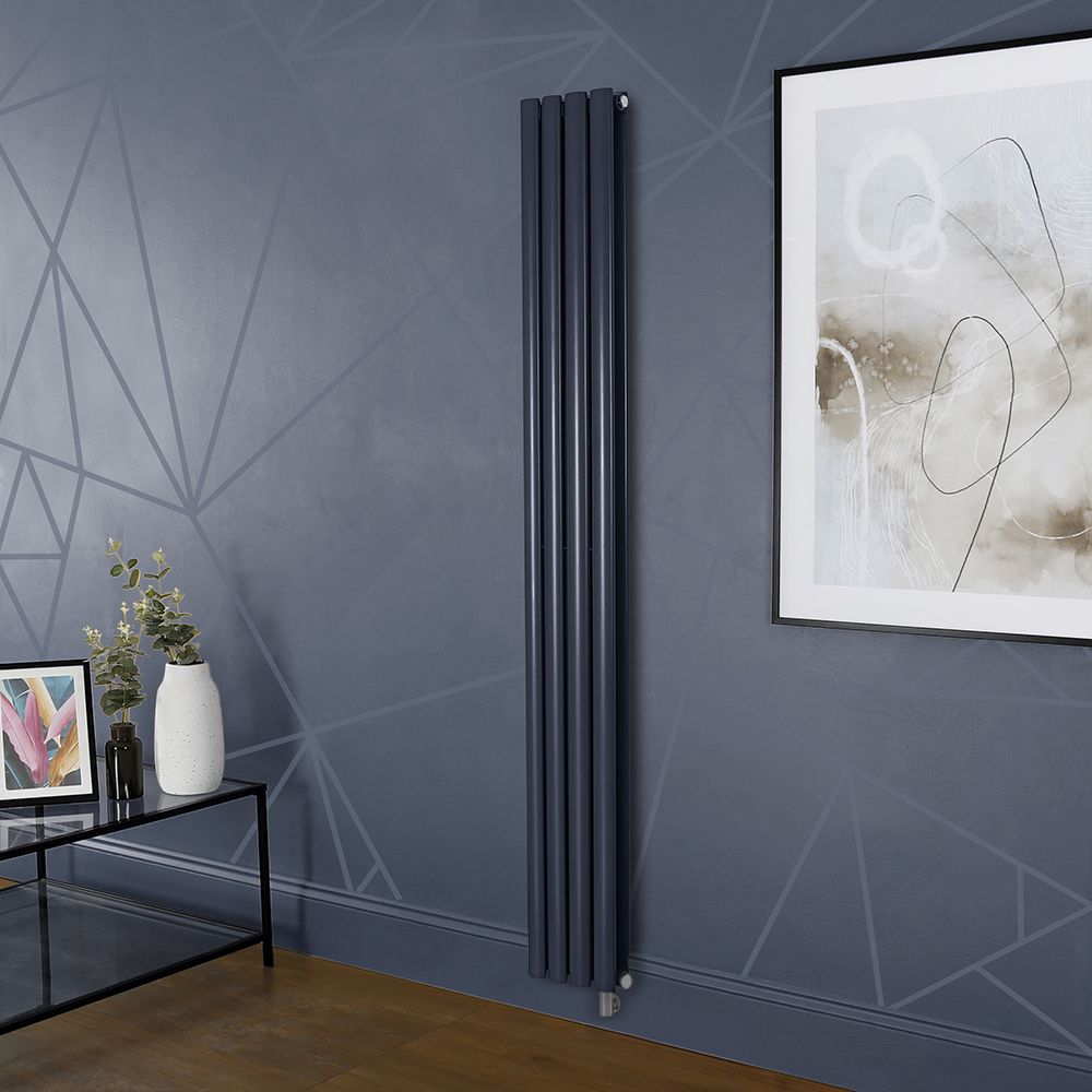 Elektrischer Design Heizkörper, vertikal, B 236mm - Blau (Regal Blue) - Höhe, Thermostat und Kabelabdeckung wählbar - Revive - ECOSO by Hudson Reed