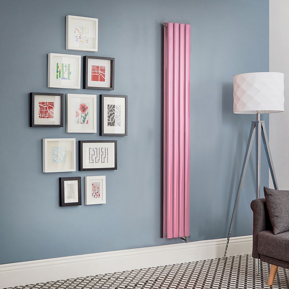 Elektrischer Design Heizkörper, vertikal, B 236mm - Rosa (Camellia Pink) - Höhe, Thermostat und Kabelabdeckung wählbar - Revive - ECOSO by Hudson Reed