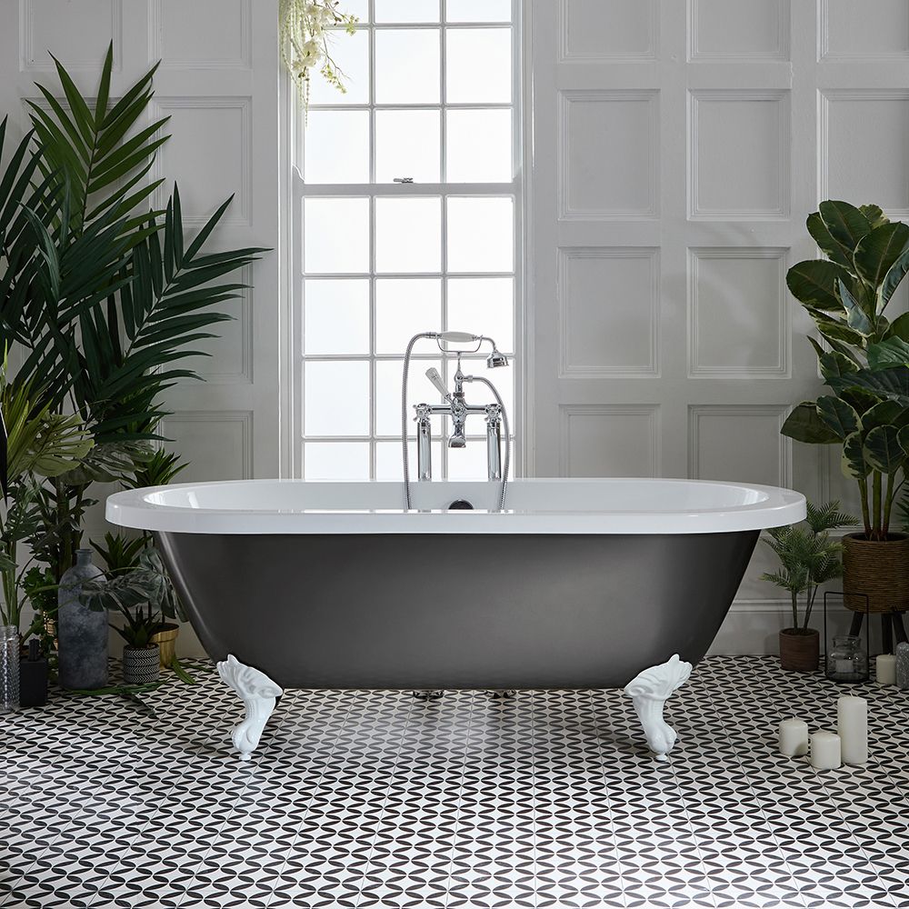 Freistehende Badewanne mit Mittelablauf, 1780mm x 825mm | Metallicfarbe und Farbe der Füße wählbar – Oxford