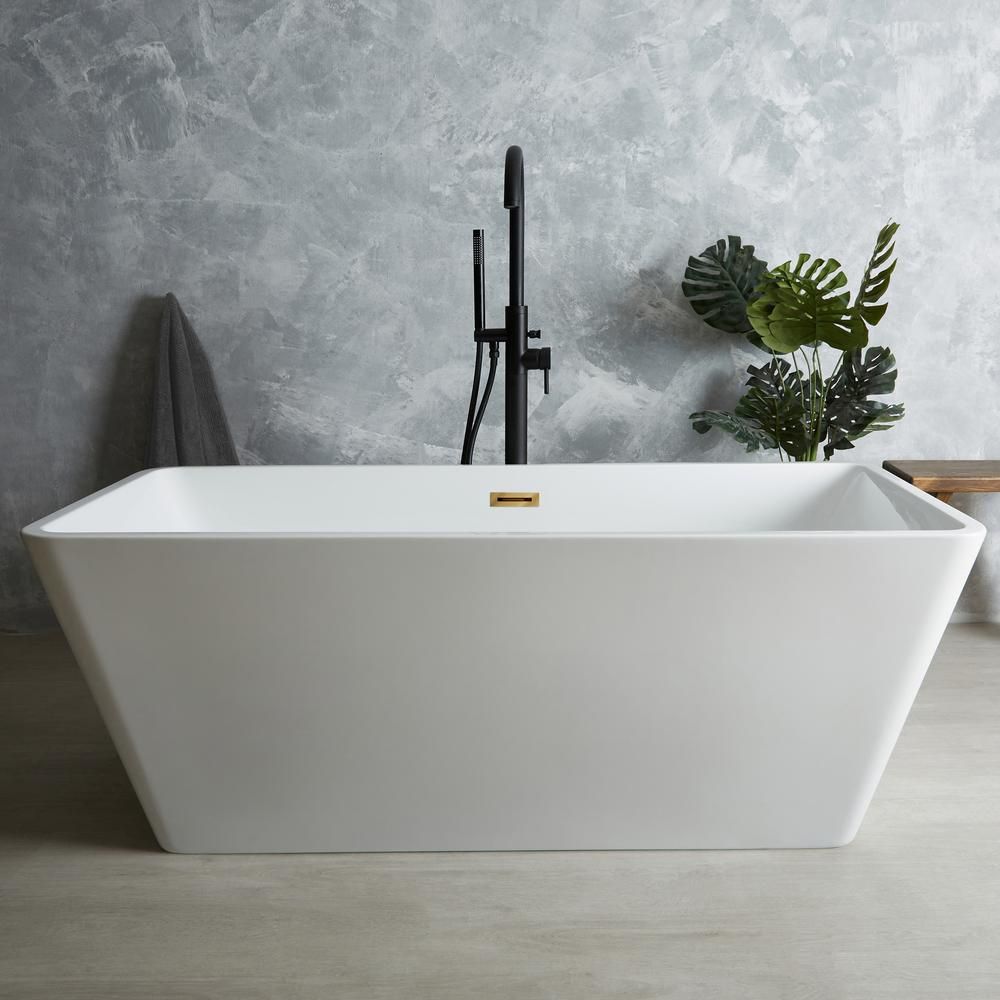 Freistehende Badewanne (eckig), mit zwei Rückenschrägen, 1615mm x 720mm, Mittelablauf – Farbe der Überlaufgarnitur wählbar – Sandford