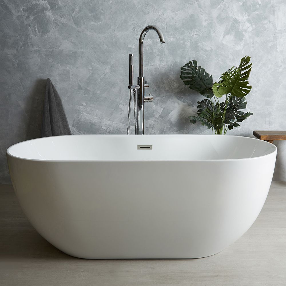 Freistehende Badewanne (oval) mit zwei Rückenschrägen, Größe & Farbe des Überlaufs wählbar (Mittelablauf) – Otterton