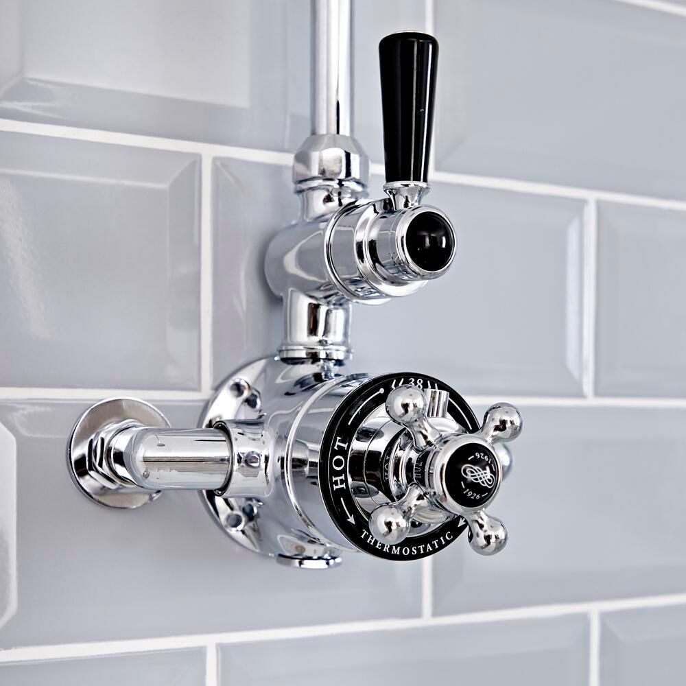 Hudson Reed Elizabeth - Retro Twin Aufputz-Thermostat für 1 Verbraucher - Chrom/Schwarz