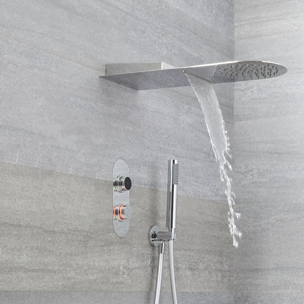 Digitale Dusche für drei Funktionen, inkl. Duschkopf mit Wasserfallausguss und Handbrause - Narus
