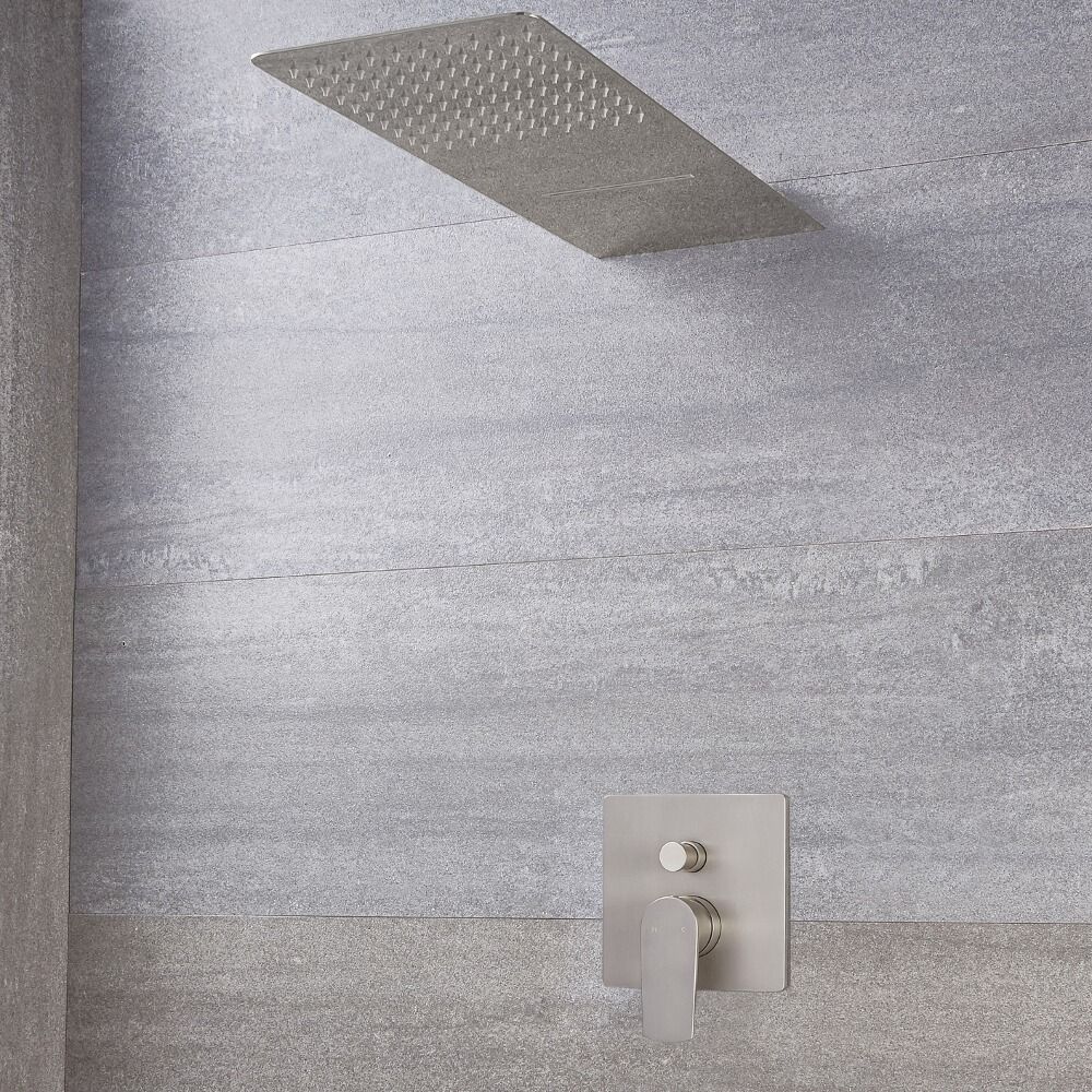 Harting Einhebel-Duscharmatur mit Umschalter und Wasserfall-Regen-Duschkopf - Gebürstetes Nickel
