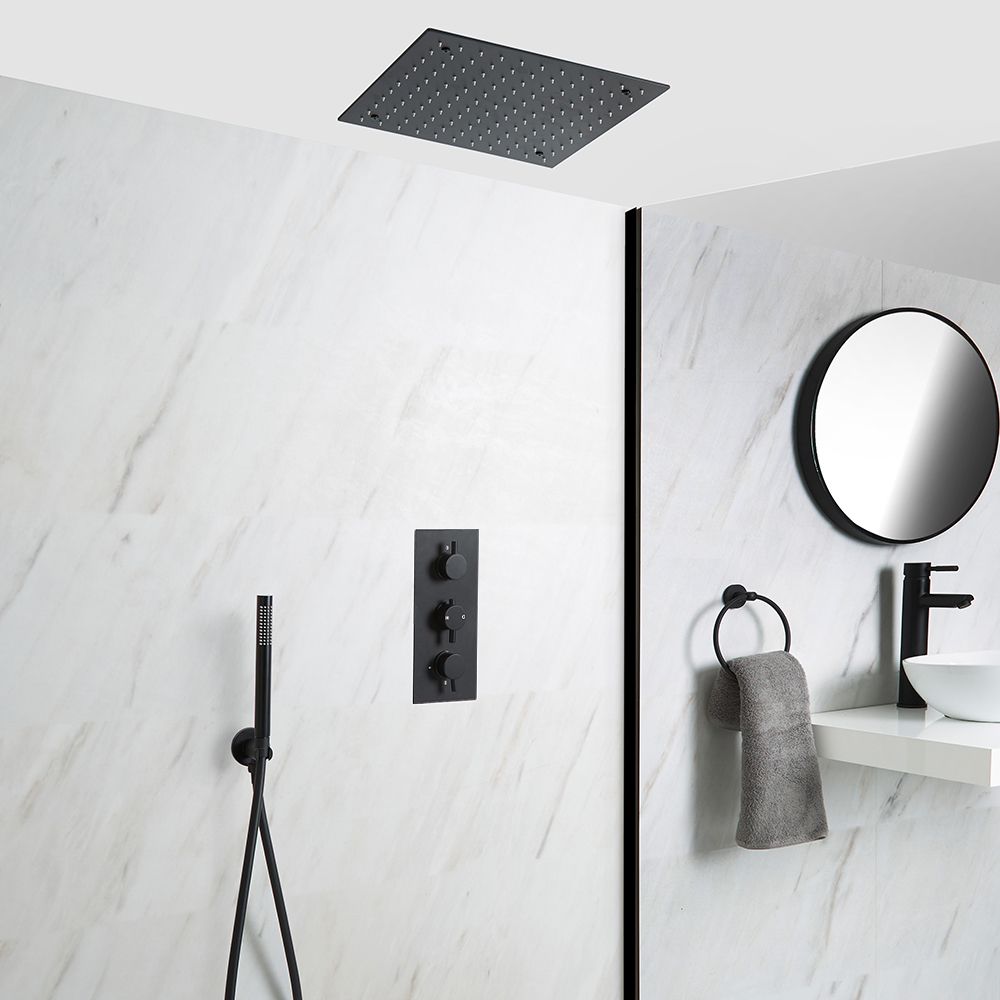Unterputz-Duschsystem mit Thermostat - mit 400mm x 400mm Unterputz-Duschkopf und Handbrauseset - Schwarz – Nox