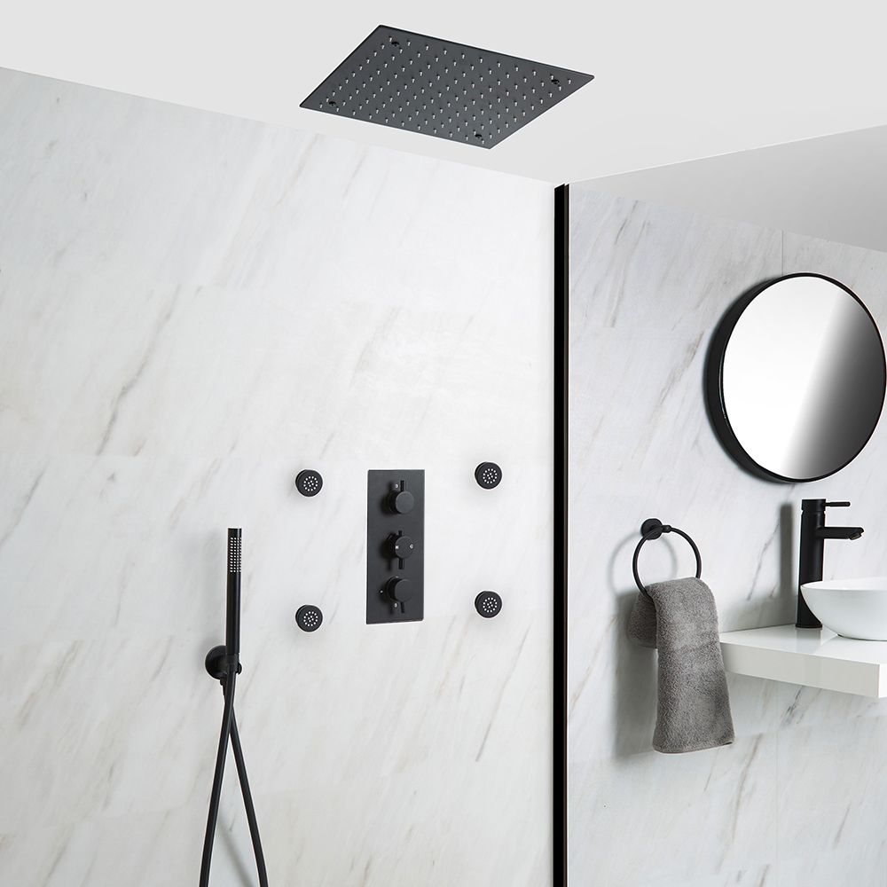 Unterputz Duschsystem mit Thermostat - mit 400x400mm Unterputz Duschkopf, Handbrauseset und Körperdüsen - Schwarz